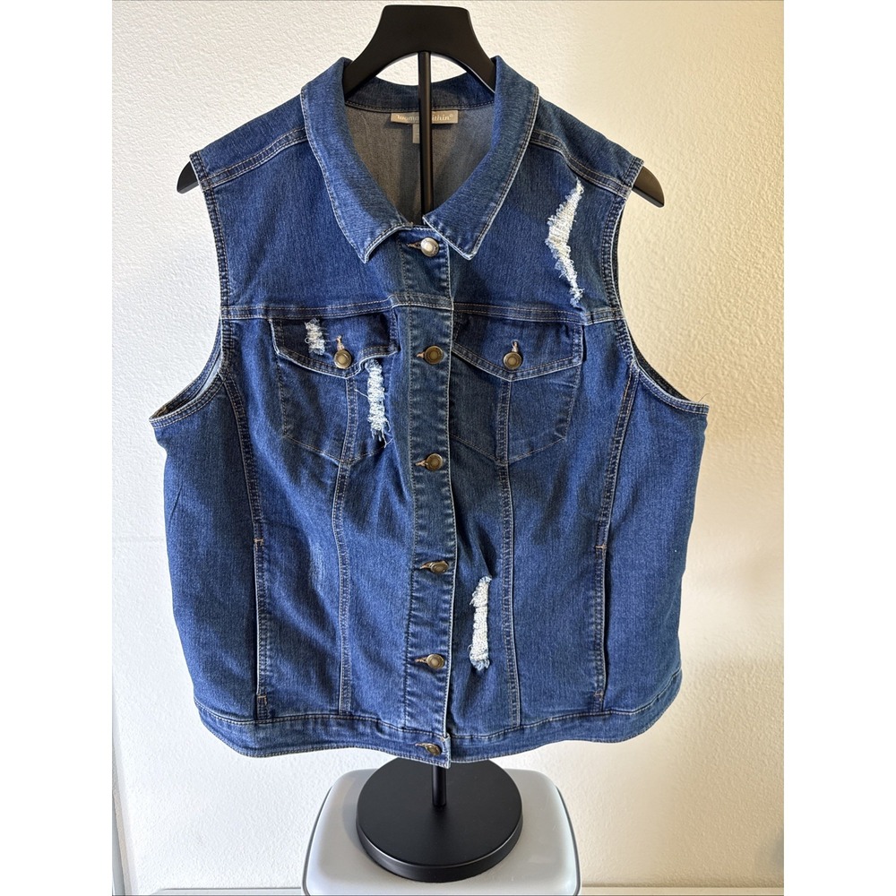 Women Within Button-Front Vest w/ Pockets Collared Distressed Plus Size 20W